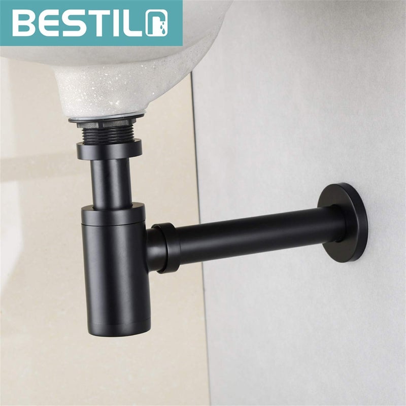 BESTILL Bottle P Trap Drain Kit for Bathroom Basin Sink, Matte Black - Image 3